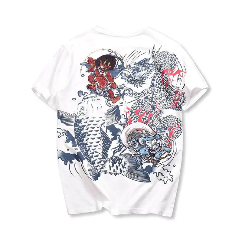 Embroidered Thunder God and Koi Short Sleeve Shirts - ProLector