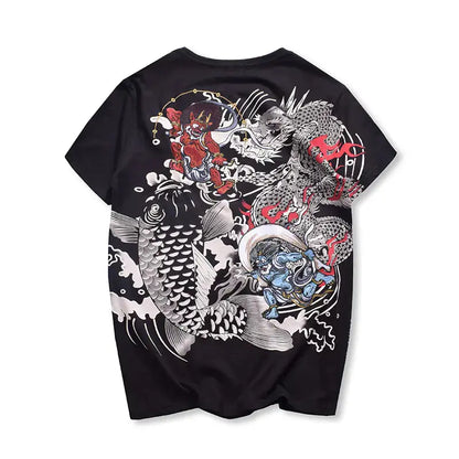 Embroidered Thunder God and Koi Short Sleeve Shirts - ProLector