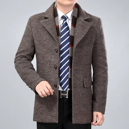 Men's Wool Blend Overcoat with Suit Collar (Mid-Length) - ProLector