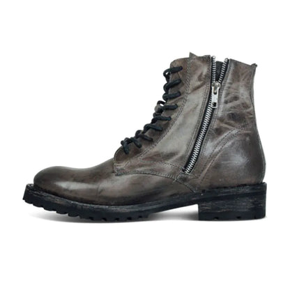 Men's Lace-Up Low-Heel Square Heel Boots