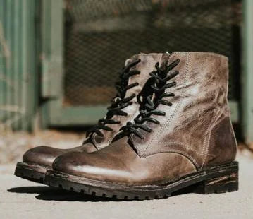 Men's Lace-Up Low-Heel Square Heel Boots
