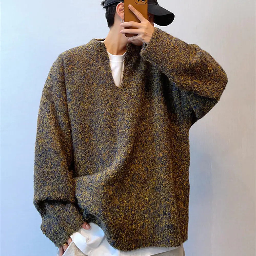 Moss Green V-Neck Off-Shoulder Sweater for Men - ProLector