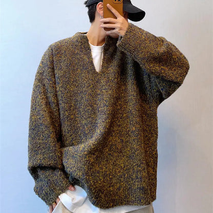 Moss Green V-Neck Off-Shoulder Sweater for Men - ProLector