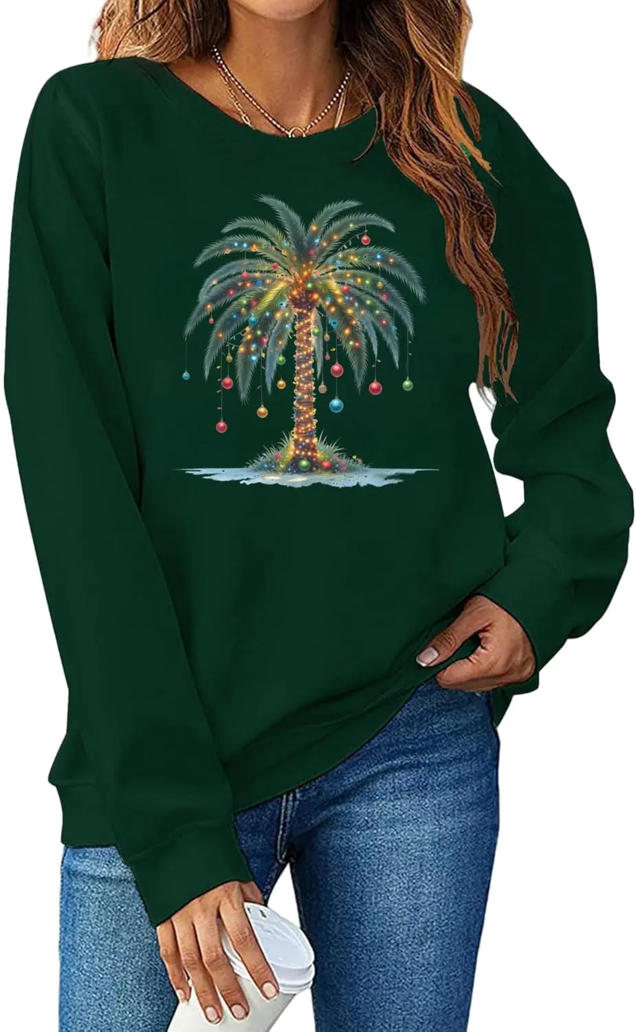 Christmas Sweatshirts for Women Cute Christmas Tree Graphic Sweatshirt Merry Christmas Shirt Christmas Pullover Tops (Green-2 XX-Large)