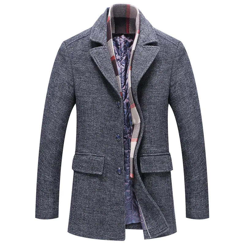 Men's Wool Blend Overcoat with Suit Collar (Mid-Length) - ProLector