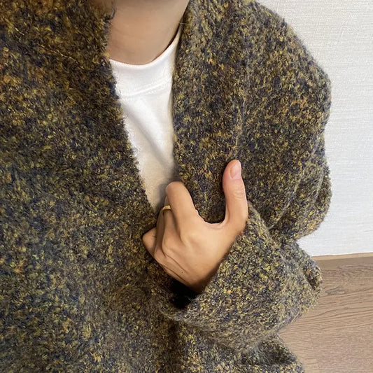 Moss Green V-Neck Off-Shoulder Sweater for Men - ProLector