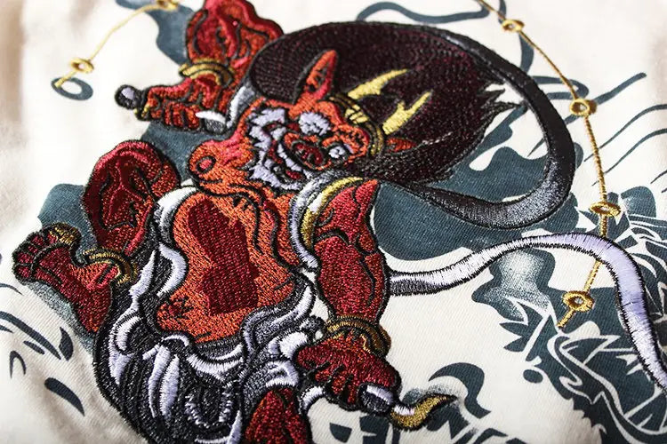 Embroidered Thunder God and Koi Short Sleeve Shirts