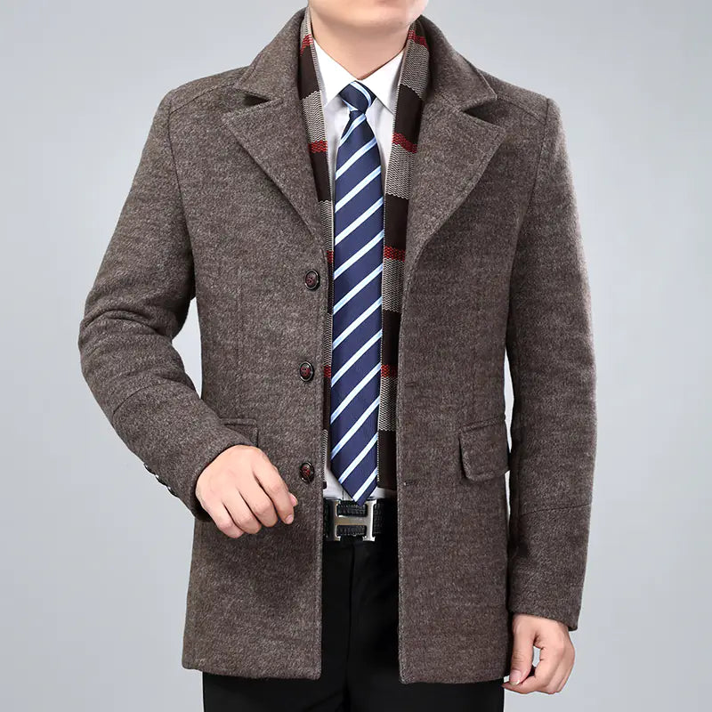 Men's Wool Blend Overcoat with Suit Collar (Mid-Length) - ProLector